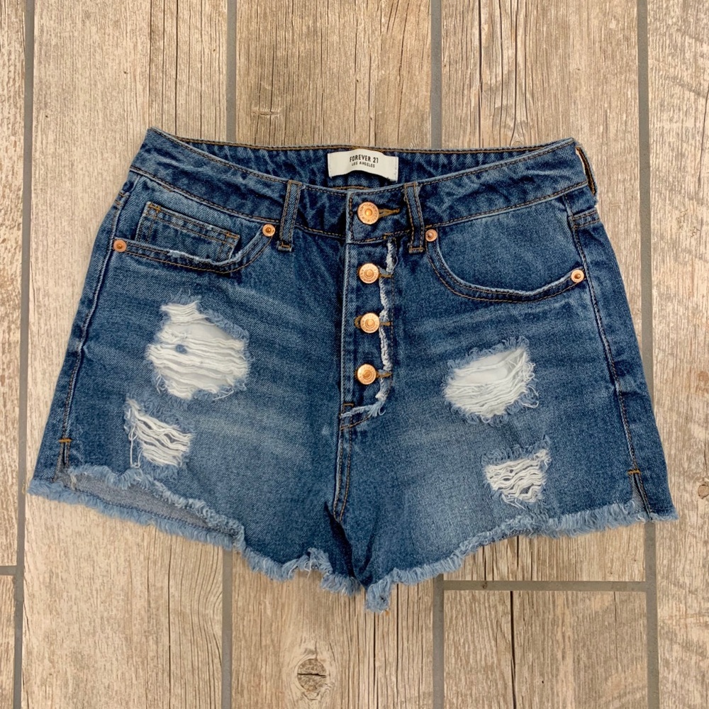 Distressed denim shorts